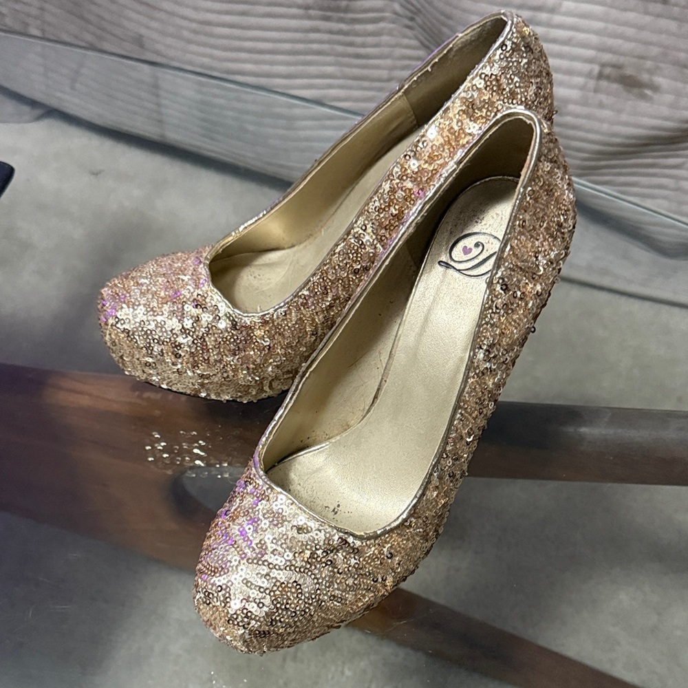 D Gold Sequin Heels